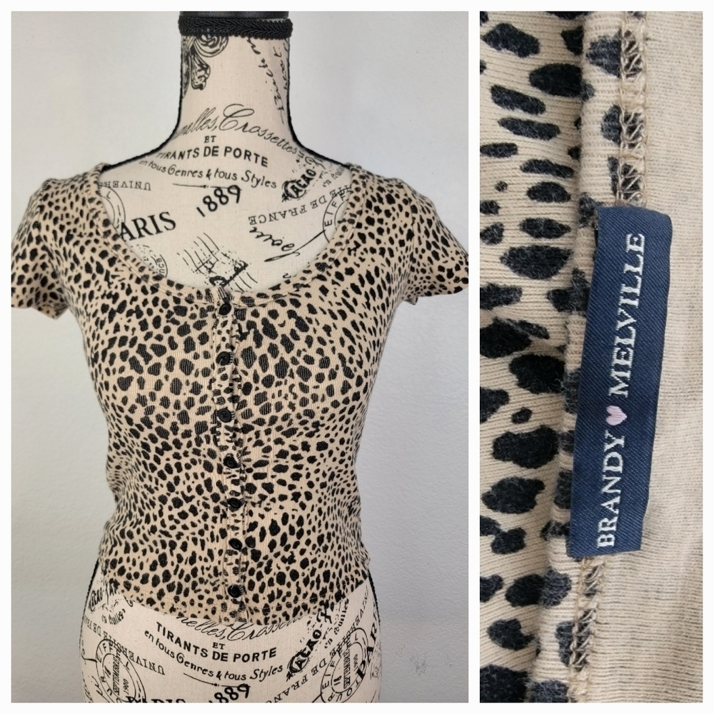 Brandy Melville Animal Print Crop Top Button Up OS One Size